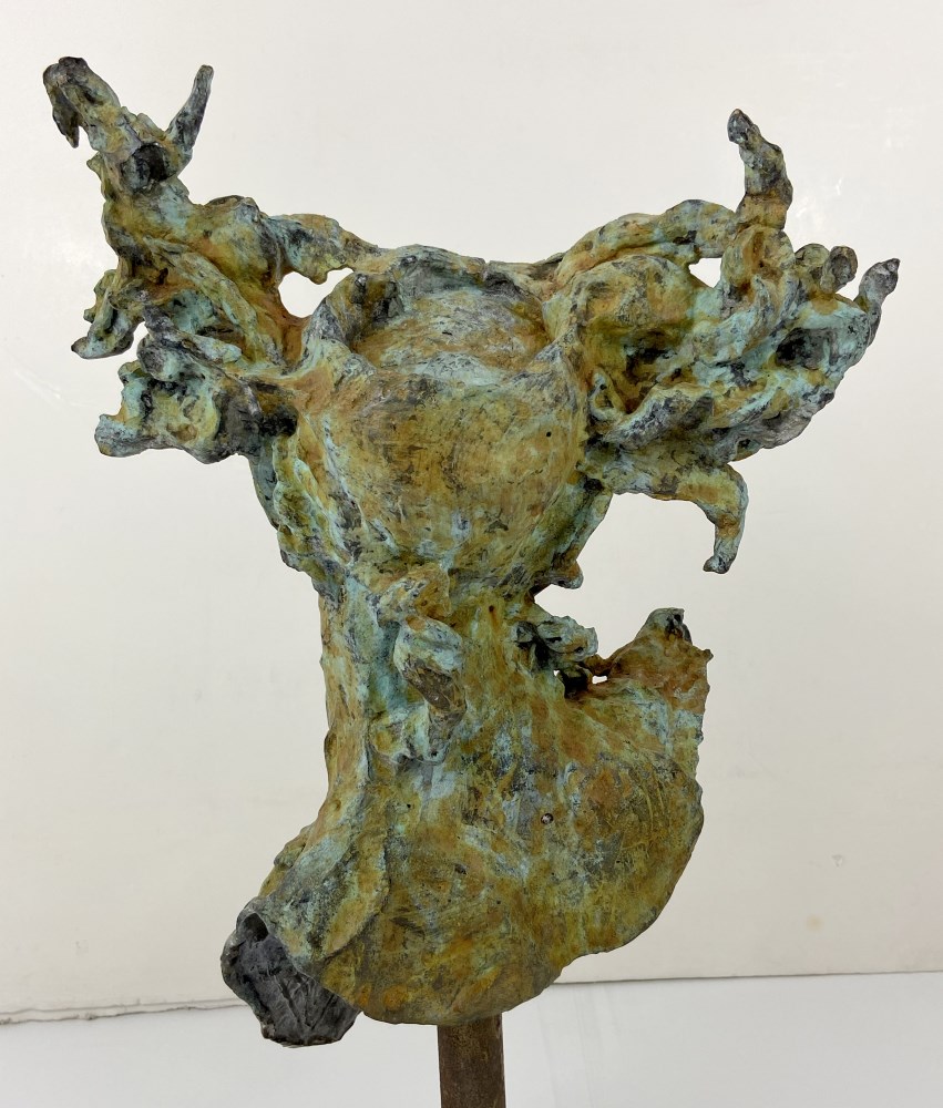 Lot #3187: JAVIER MARIN [d'aprs] - Una Cabeza Grande - Bronze sculpture with tan and light green patina