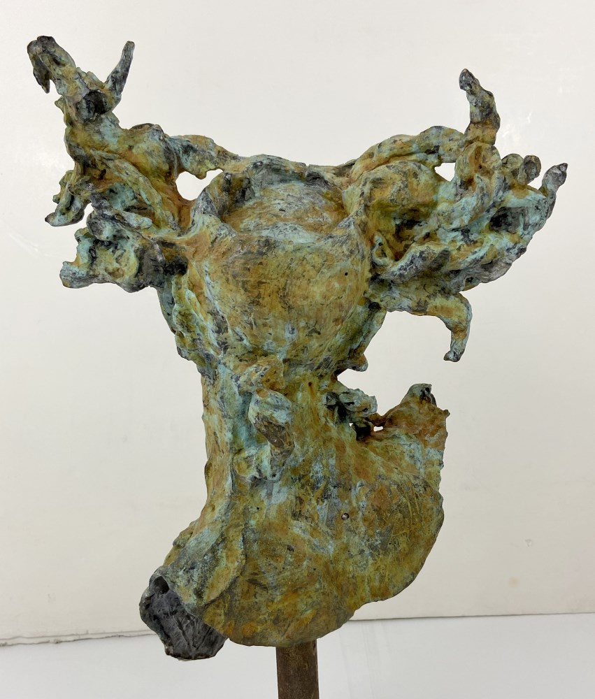 Lot #2683: JAVIER MARIN [d'après] - Una Cabeza Grande - Bronze sculpture with tan and light green patina