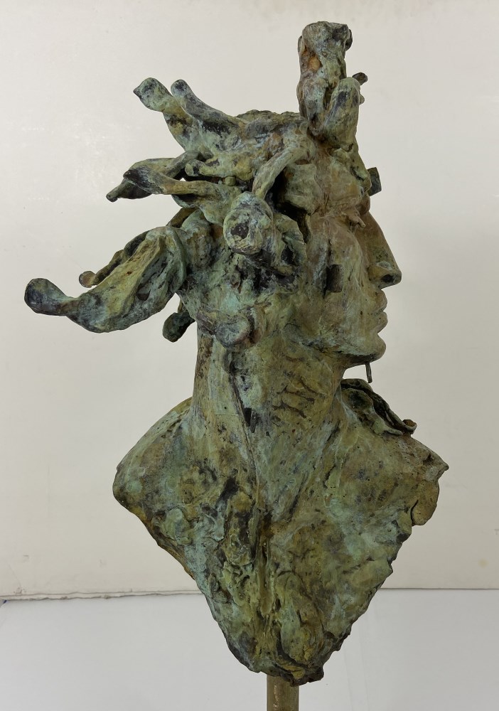 Lot #1832: JAVIER MARIN [d'aprs] - Cabeza Grande Pestanas - Bronze sculpture with light verdigris-type patina