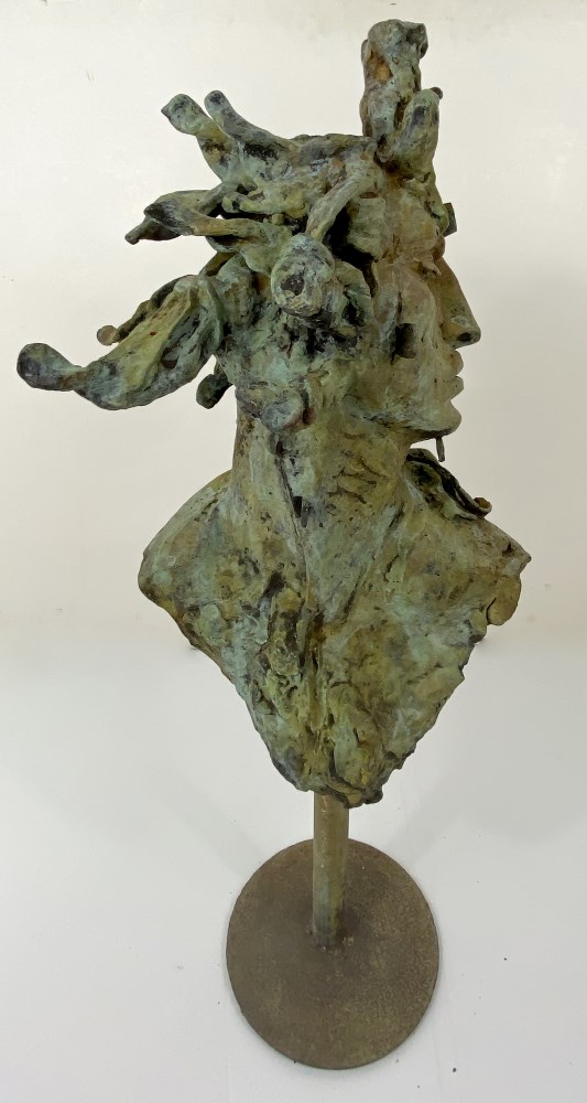 Lot #2538: JAVIER MARIN [d'après] - Cabeza Grande Pestanas - Bronze sculpture with light verdigris-type patina