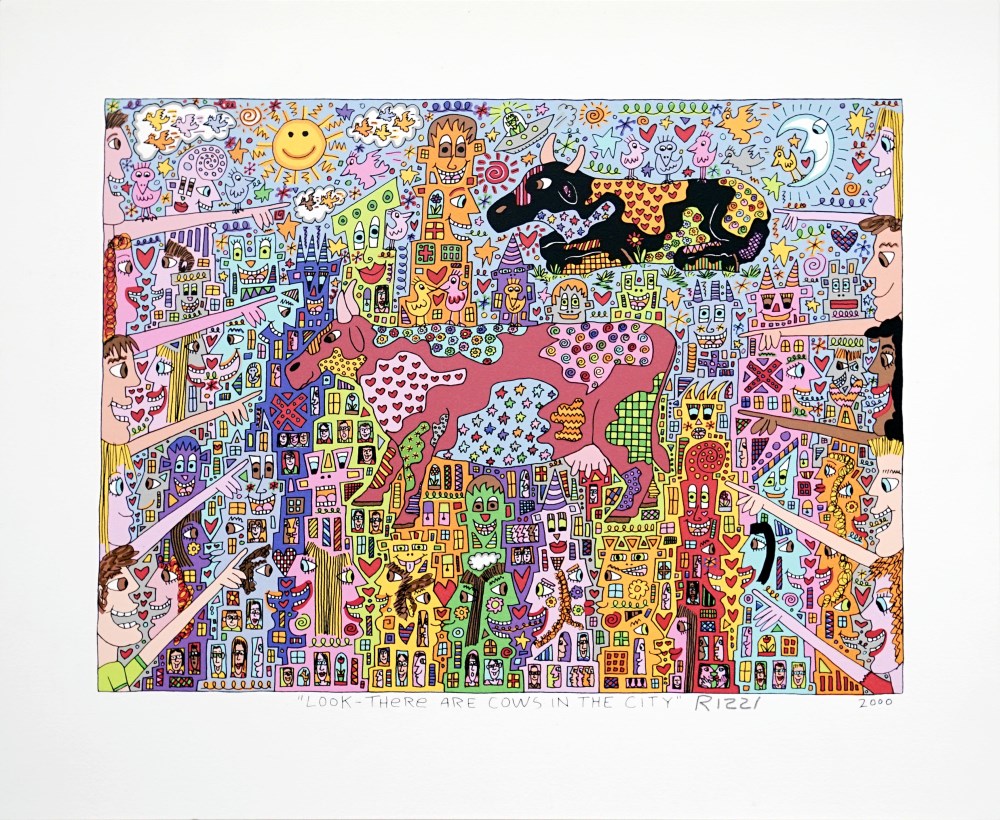 Lot #2588: JAMES RIZZI - Look - There Are Cows in the City - Color silkscreen and lithograph