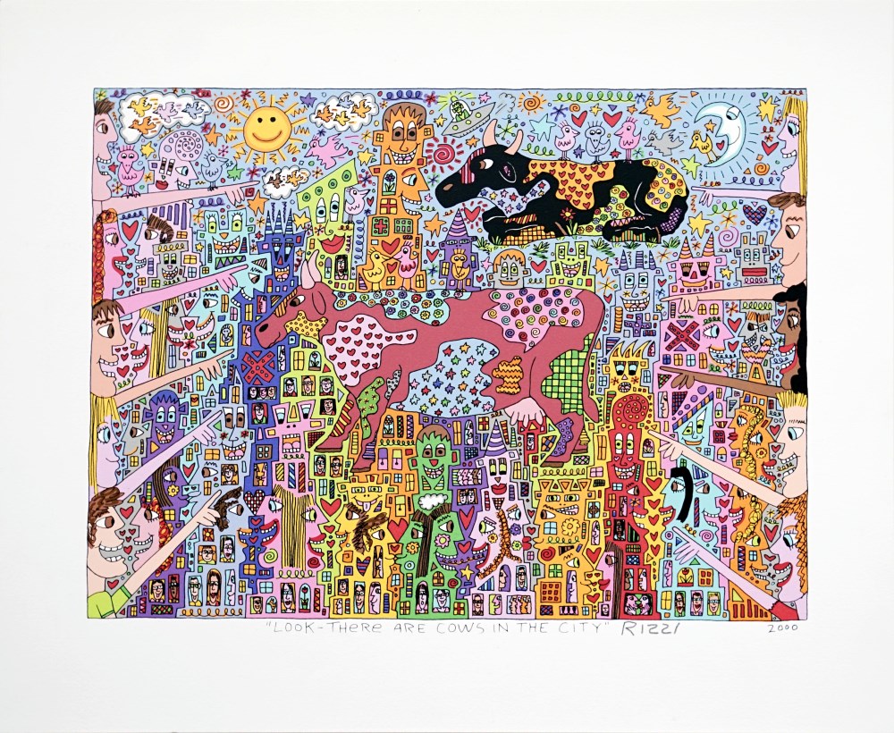 Lot #2451: JAMES RIZZI - Look - There Are Cows in the City - Color silkscreen and lithograph