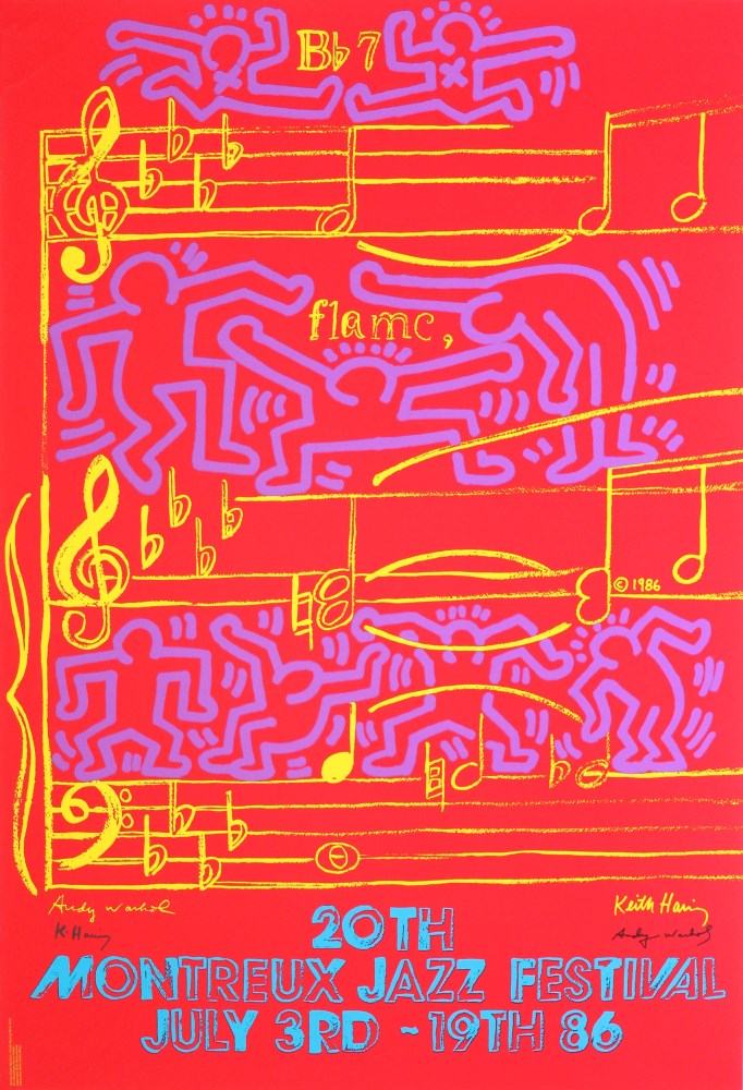 Lot #752: KEITH HARING & ANDY WARHOL - 20th Montreux Jazz Festival - Original color silkscreen