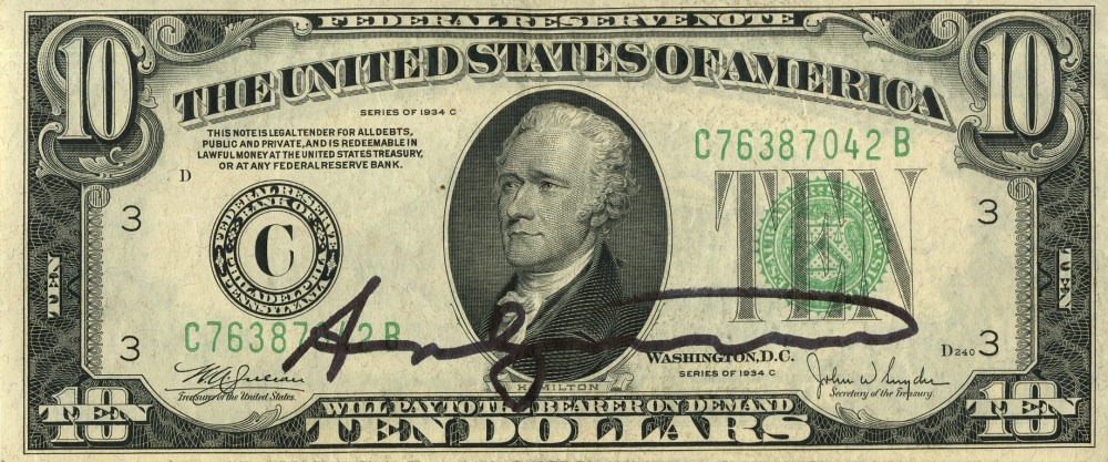 Lot #608: ANDY WARHOL - Ten Dollar Hamilton - Color engraving and letterpress