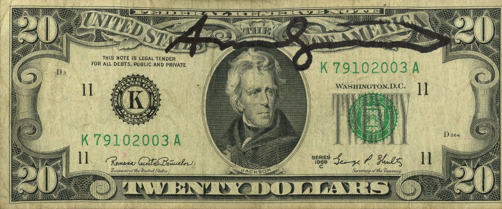Lot #2680: ANDY WARHOL - Twenty Dollar Jackson - Color engraving and letterpress