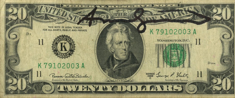 Lot #665: ANDY WARHOL - Twenty Dollar Jackson - Color engraving and letterpress