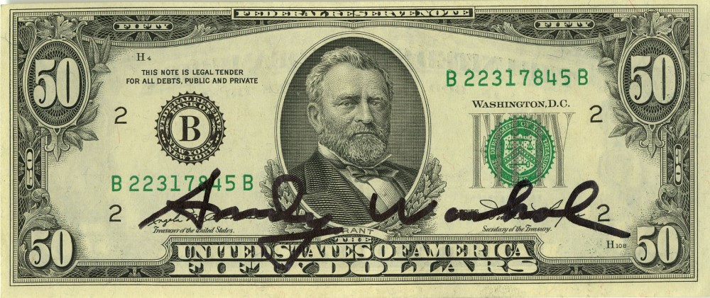 Lot #198: ANDY WARHOL - Fifty Dollar Grant - Color engraving and letterpress
