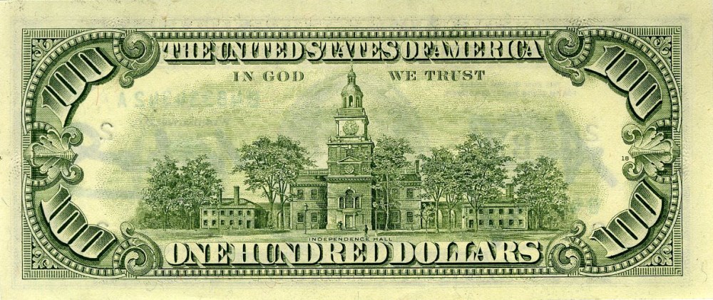 Lot #1231: ANDY WARHOL - One Hundred Dollar Franklin - Color engraving and letterpress
