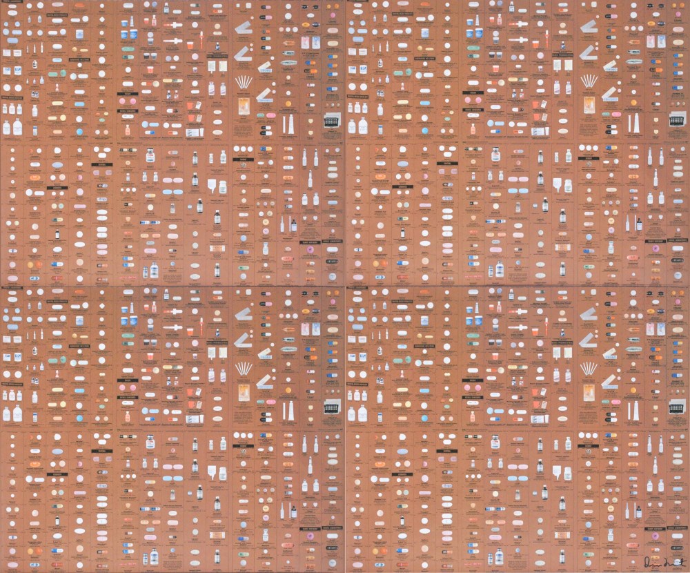 Lot #1263: DAMIEN HIRST - Pharmacy Panel (Gold) (1997) (4 panel) - Color silkscreen and offset lithograph