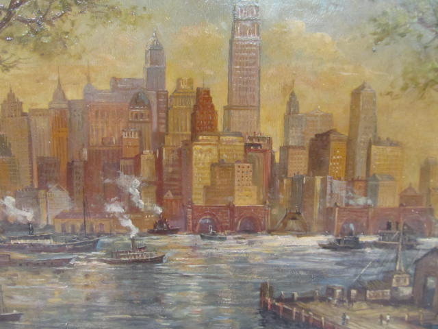 Lot #400: C. C. COOPER - New York City from the Dock - Oil on panel