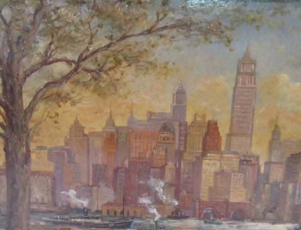 Lot #400: C. C. COOPER - New York City from the Dock - Oil on panel