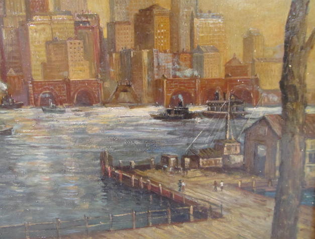 Lot #441: C. C. COOPER - New York City from the Dock - Oil on panel