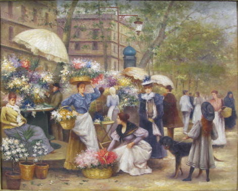 Lot #704: FRANCESCO MIRALLES Y GALUP - Vendedores de Flores - Oil on panel