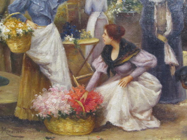 Lot #697: FRANCESCO MIRALLES Y GALUP - Vendedores de Flores - Oil on panel