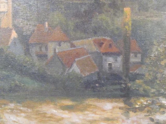 Lot #2694: GEORGES PLASSE - Village au bord du fleuve - Oil on canvas