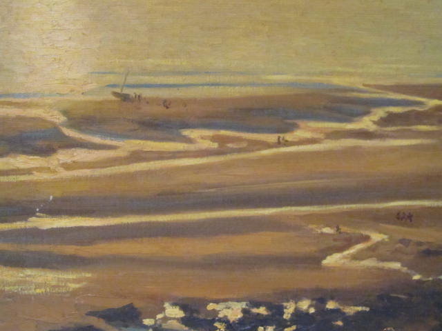 Lot #100: GEORGES PLASSE - Chiffres et bateau a la mer, le coucher du soleil - Oil on canvas