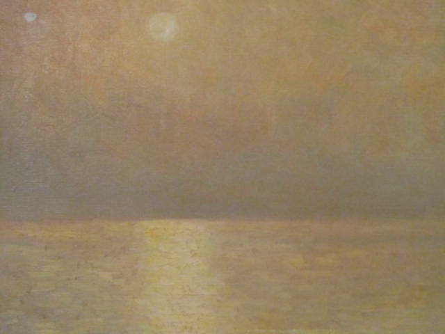 Lot #100: GEORGES PLASSE - Chiffres et bateau a la mer, le coucher du soleil - Oil on canvas