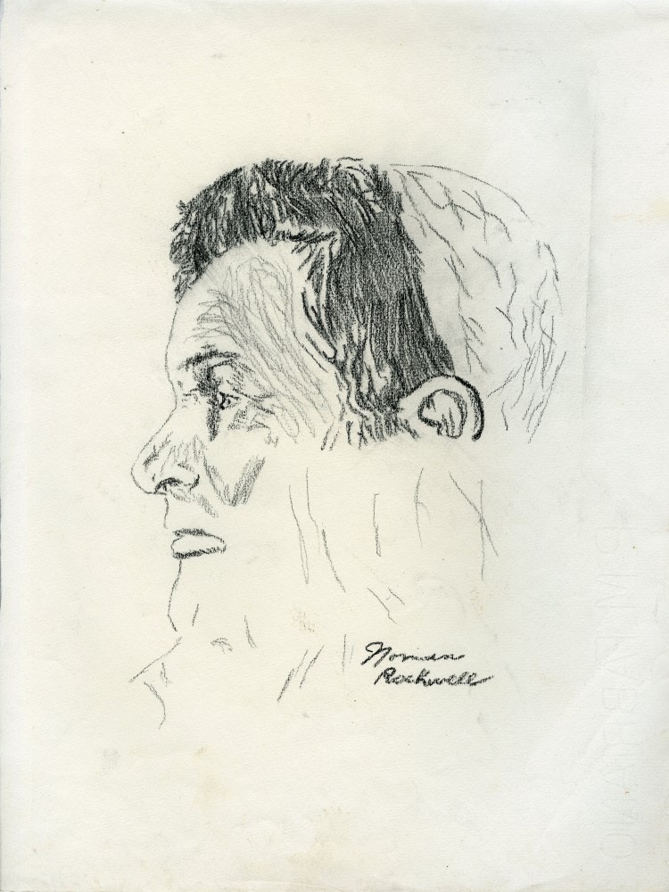 Lot #2002: NORMAN ROCKWELL [d'après] - Portrait of a Man - Oil pencil on paper