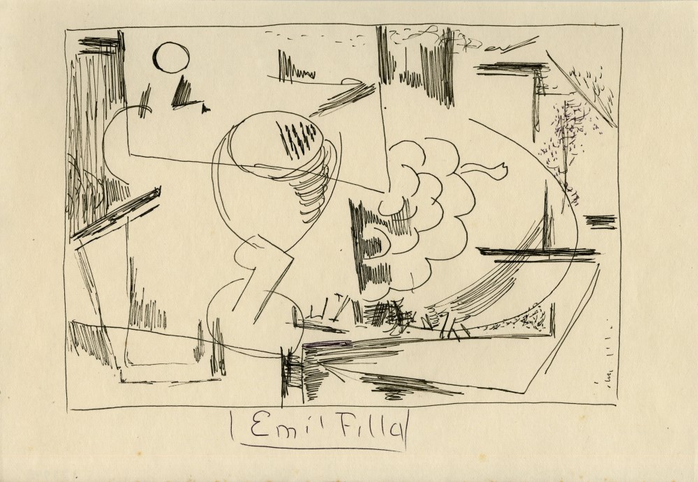 Lot #2251: EMIL FILLA - Zatisi abstraktni kompozice [Still-life Abstract Composition] - Ink on paper