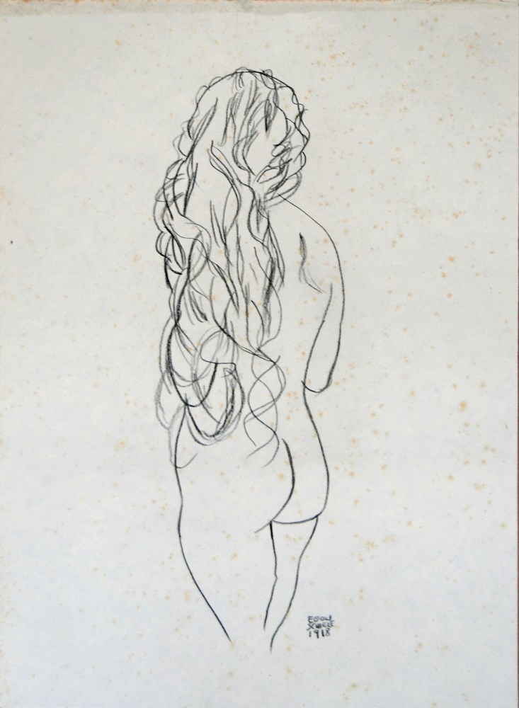 Lot #2106: EGON SCHIELE [d'après] - Stehender Madchenakt mit Langen Haaren - Pencil drawing on paper
