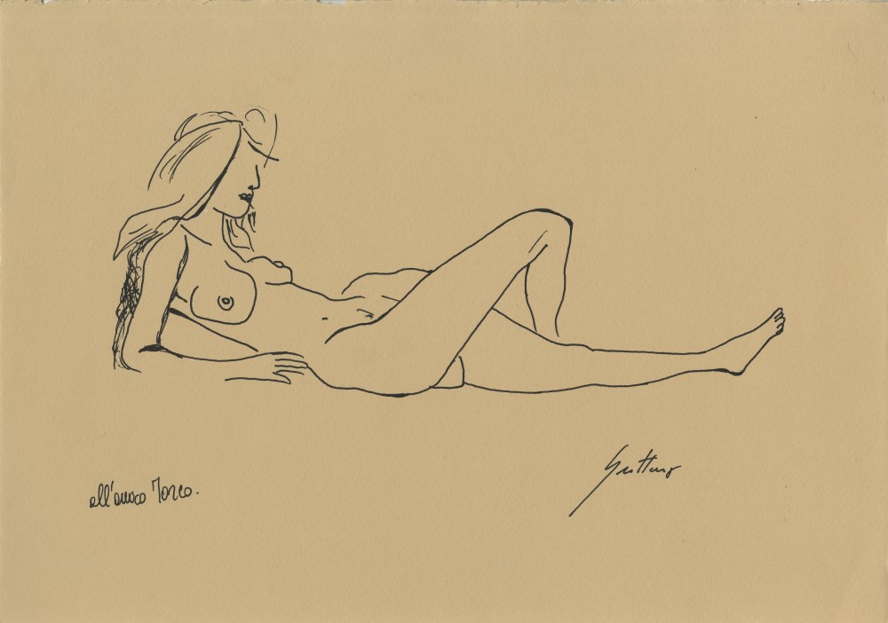 Lot #2090: RENATO GUTTUSO - Donna nuda sdraiata - Ink on paper