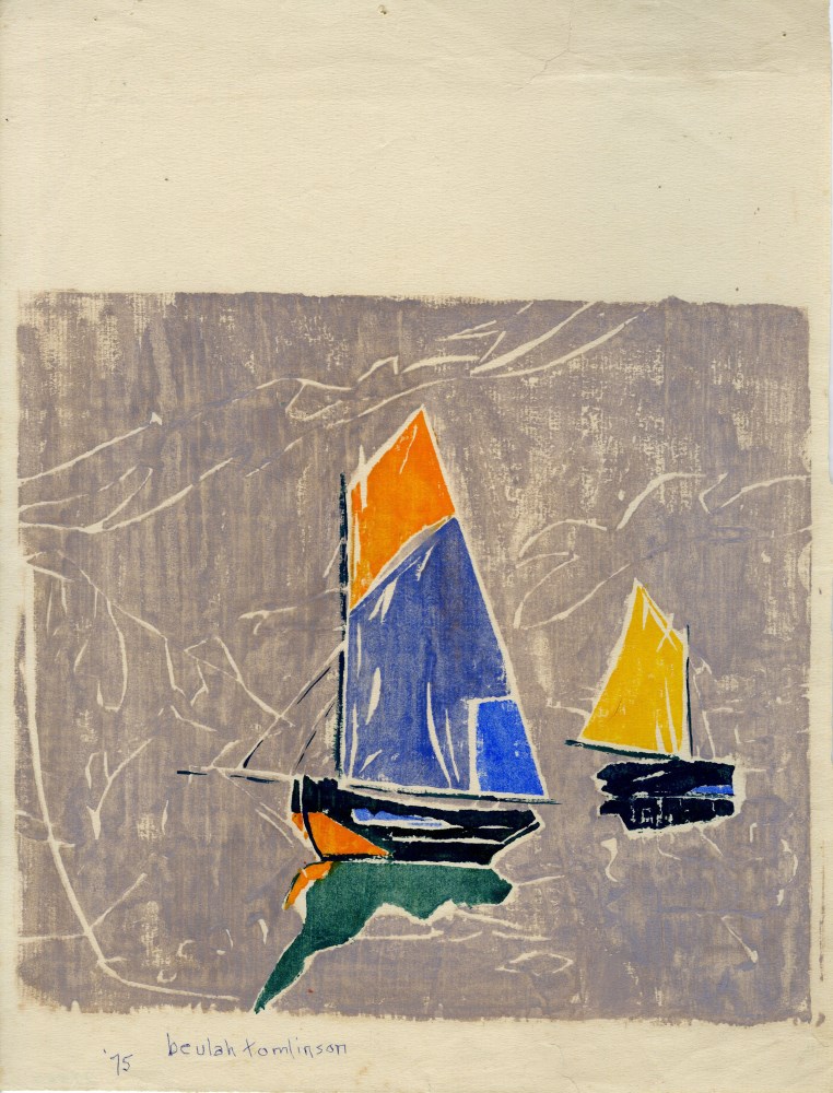 Lot #2049: BEULAH TOMLINSON - Sailboats - White line color woodcut