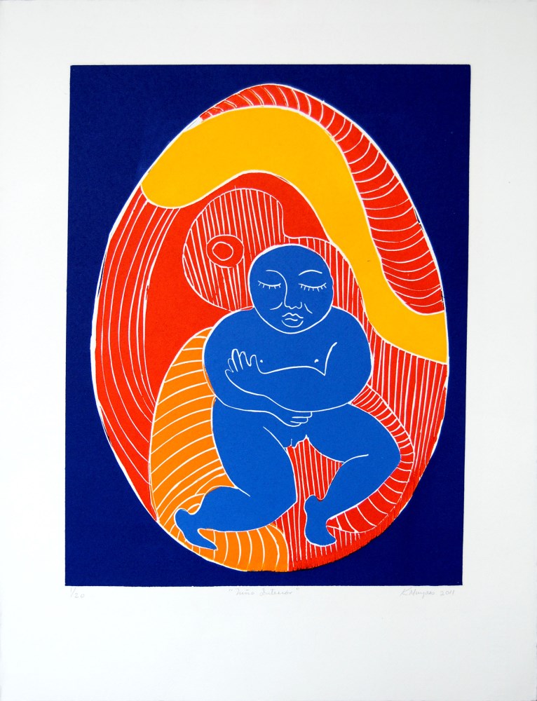 Lot #1194: KARIMA MUYAES - Niño Interior - Color reduction linocut