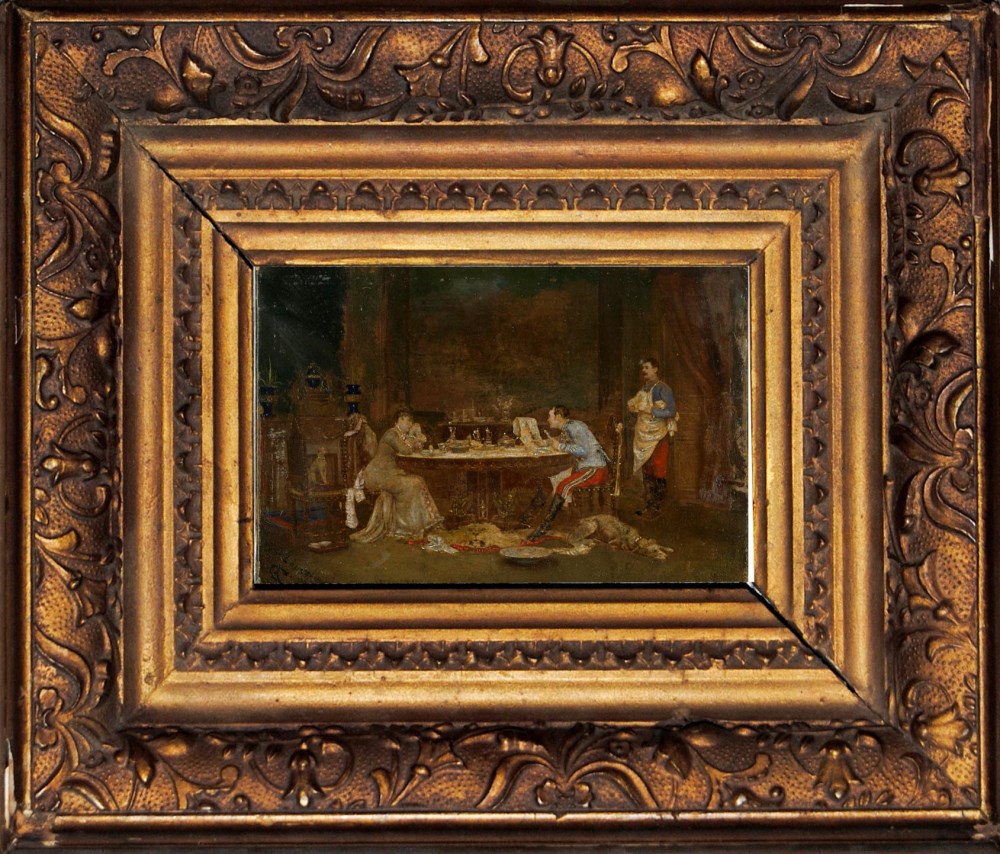 Lot #678: LOUIS AUGUSTE GEORGES LOUSTAUNAU - Un mariage de raison - Oil on panel