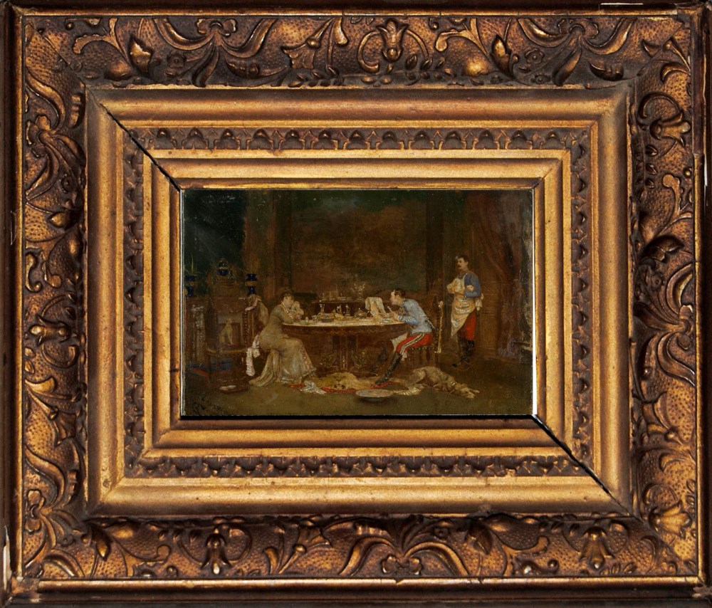 Lot #693: LOUIS AUGUSTE GEORGES LOUSTAUNAU - Un mariage de raison - Oil on panel