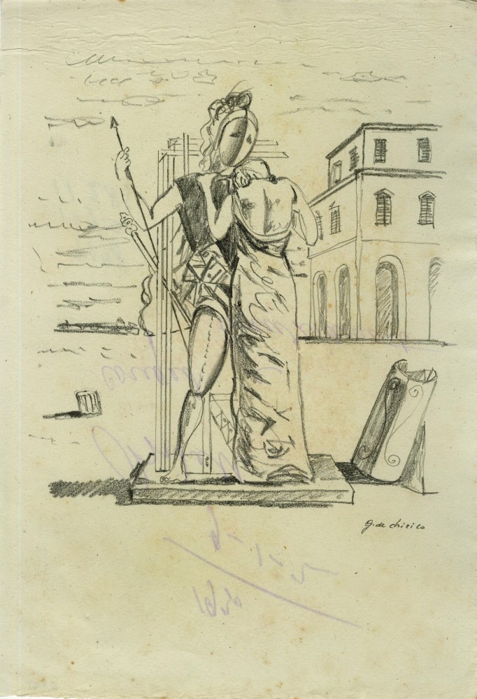 Lot #2277: GIORGIO DE CHIRICO [d'aprs] - Il Consolatore - Pencil drawing on paper