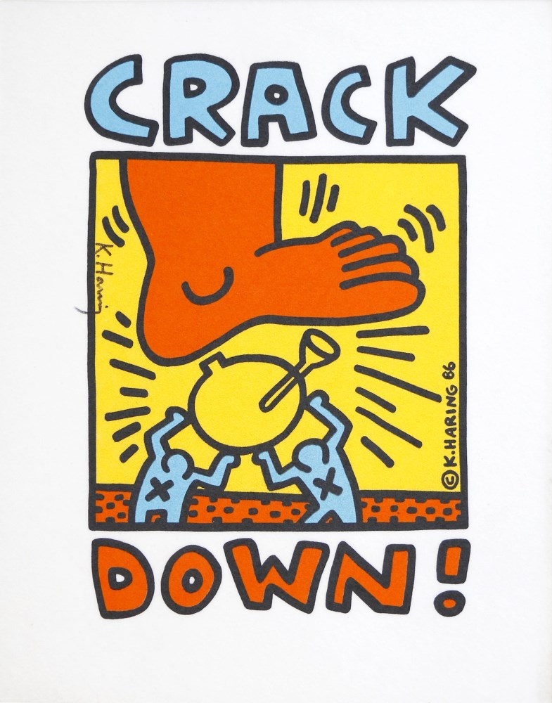 Lot #902: KEITH HARING - Crack Down! - Colored inks on fabric