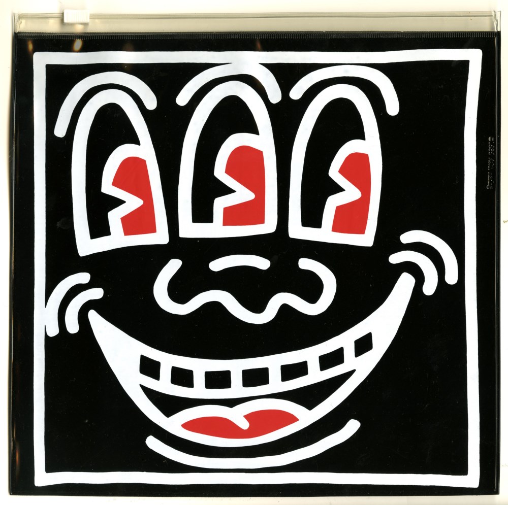 Lot #1429: KEITH HARING - Three-Eyed Smiley Face - Color offset lithograph on vinyl