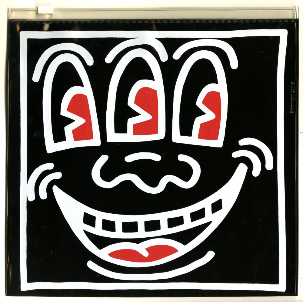 Lot #647: KEITH HARING - Three-Eyed Smiley Face - Color offset lithograph on vinyl