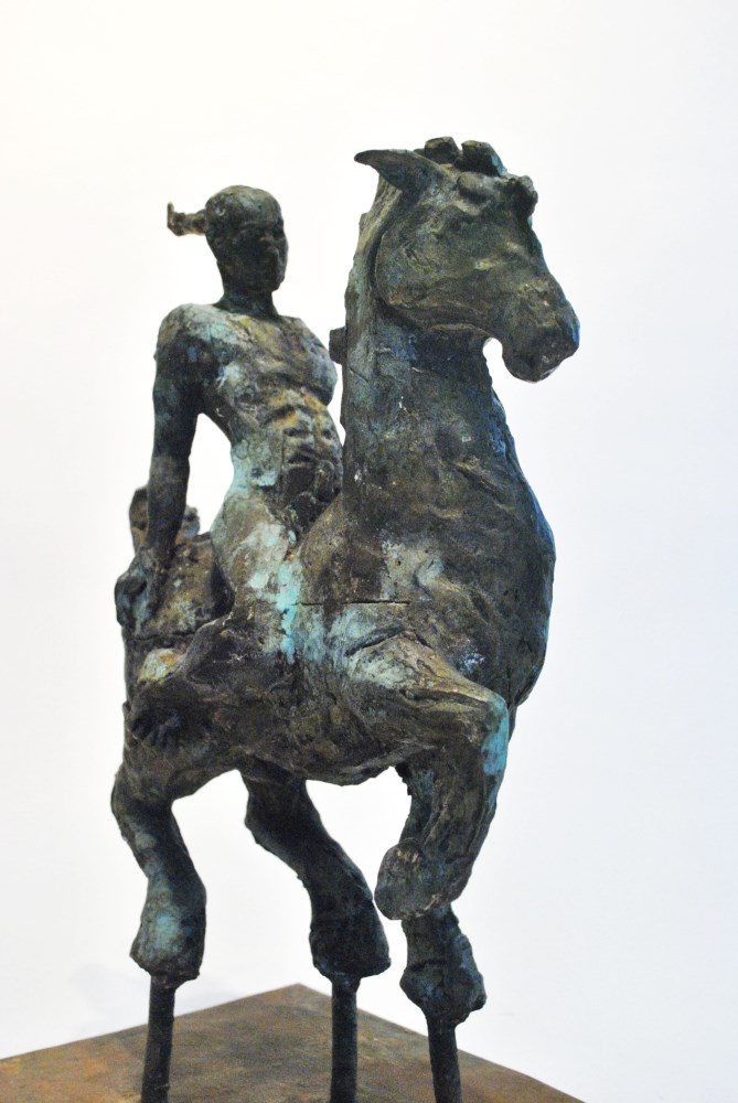 Lot #2568: JAVIER MARIN [d'après] - Hombre a Caballo - Bronze sculpture with light verdigris-type patina