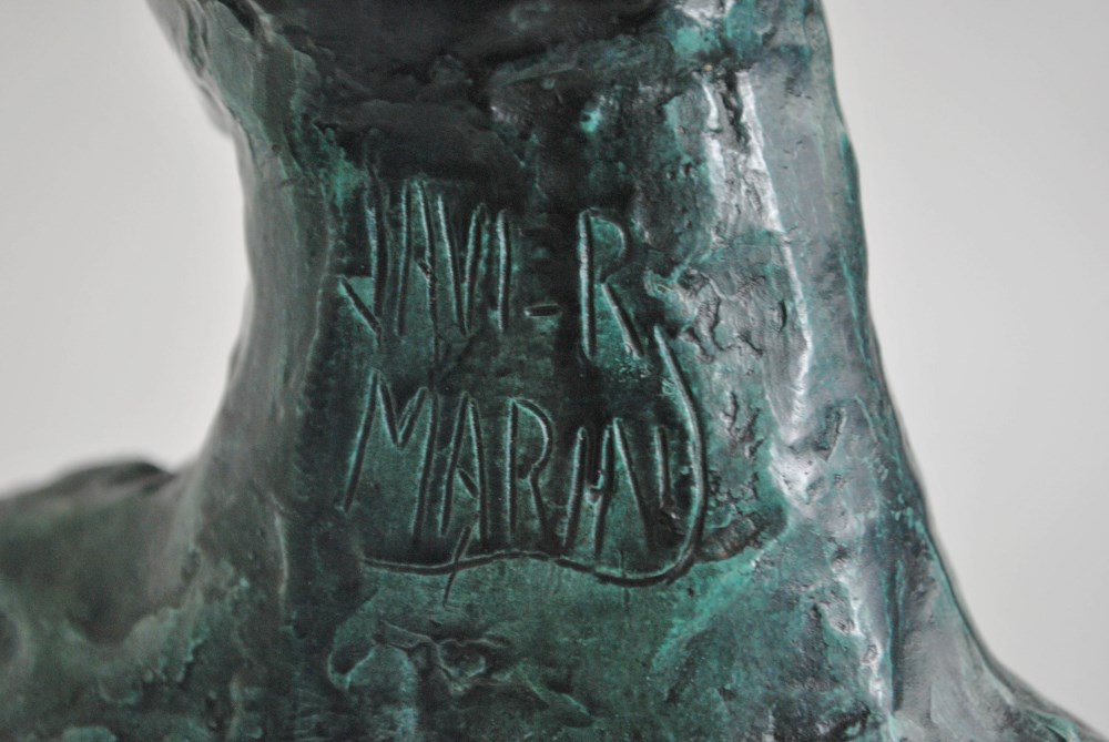 Lot #2247: JAVIER MARIN [d'aprs] - Hombre con Cola de Caballo - Bronze sculpture with turquoise and black patina