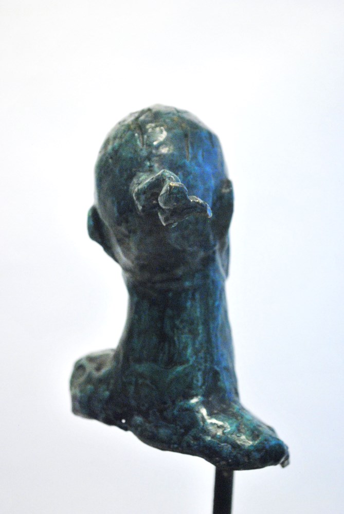 Lot #2569: JAVIER MARIN [d'après] - Hombre con Cola de Caballo - Bronze sculpture with turquoise and black patina