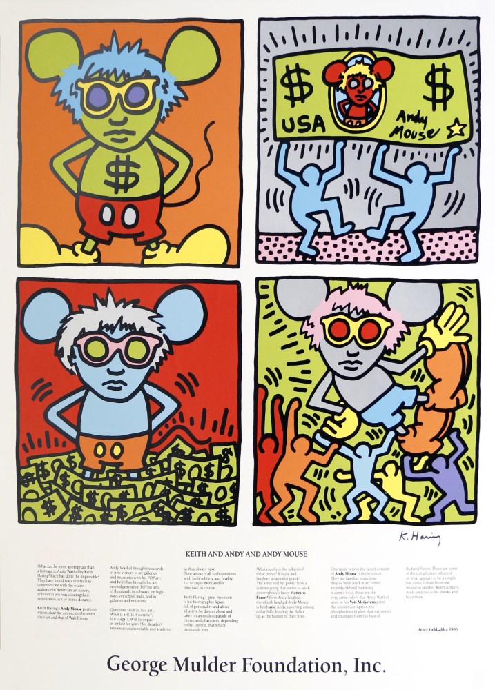 Lot #1063: KEITH HARING - Keith and Andy and Andy Mouse - Color silkscreen