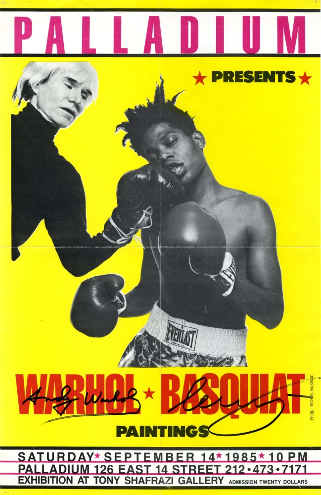 Lot #1239: JEAN-MICHEL BASQUIAT & ANDY WARHOL - Palladium Presents: Warhol * Basquiat Paintings - Original color offset lithograph