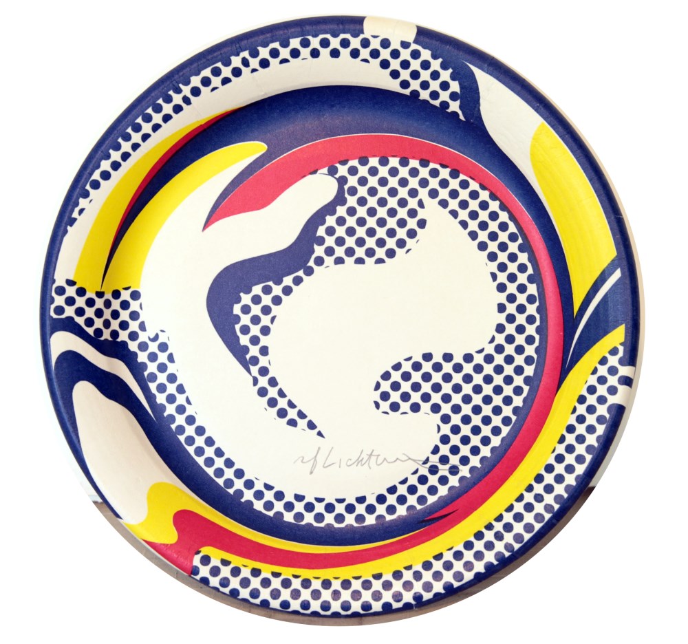 Lot #453: ROY LICHTENSTEIN - Paper Plate - Original color screenprint, in yellow, red, and blue, on white paper plate