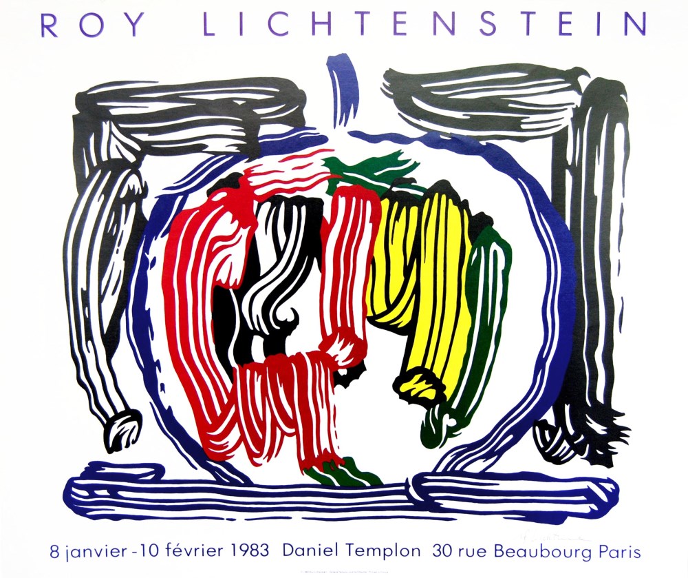 Lot #79: ROY LICHTENSTEIN - Brushstroke Still Life with Apple [variation #2] - Color offset lithograph