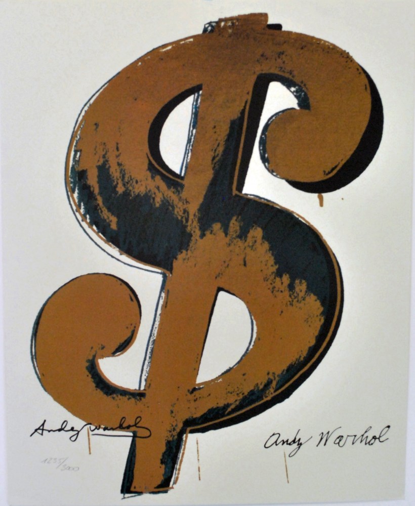 Lot #1659: ANDY WARHOL [d'apres] - Dollar Sign $ [white background; brown symbol] - Color lithograph