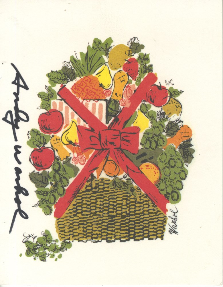 Lot #1610: ANDY WARHOL - Christmas card: Fruit Basket - Original vintage color offset lithograph