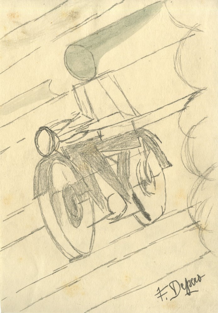 Lot #1856: FORTUNATO DEPERO [imputee] - Motociclista - Pencil and watercolor drawing on paper