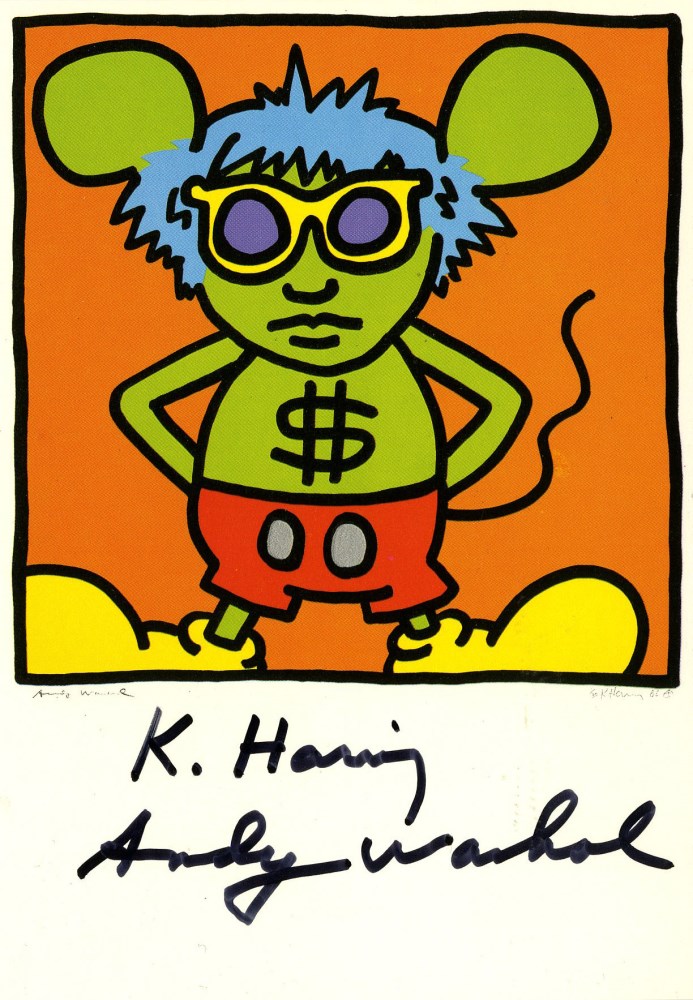 Lot #1526: ANDY WARHOL & KEITH HARING - Andy Mouse I, Homage to Warhol - Color offset lithograph