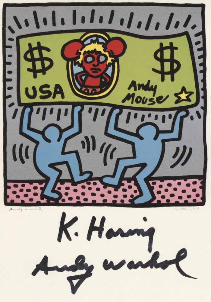 Lot #1527: ANDY WARHOL & KEITH HARING - Andy Mouse II, Homage to Warhol - Color offset lithograph