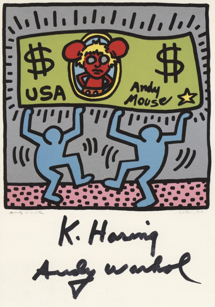 Lot #19: ANDY WARHOL & KEITH HARING - Andy Mouse II, Homage to Warhol - Color offset lithograph