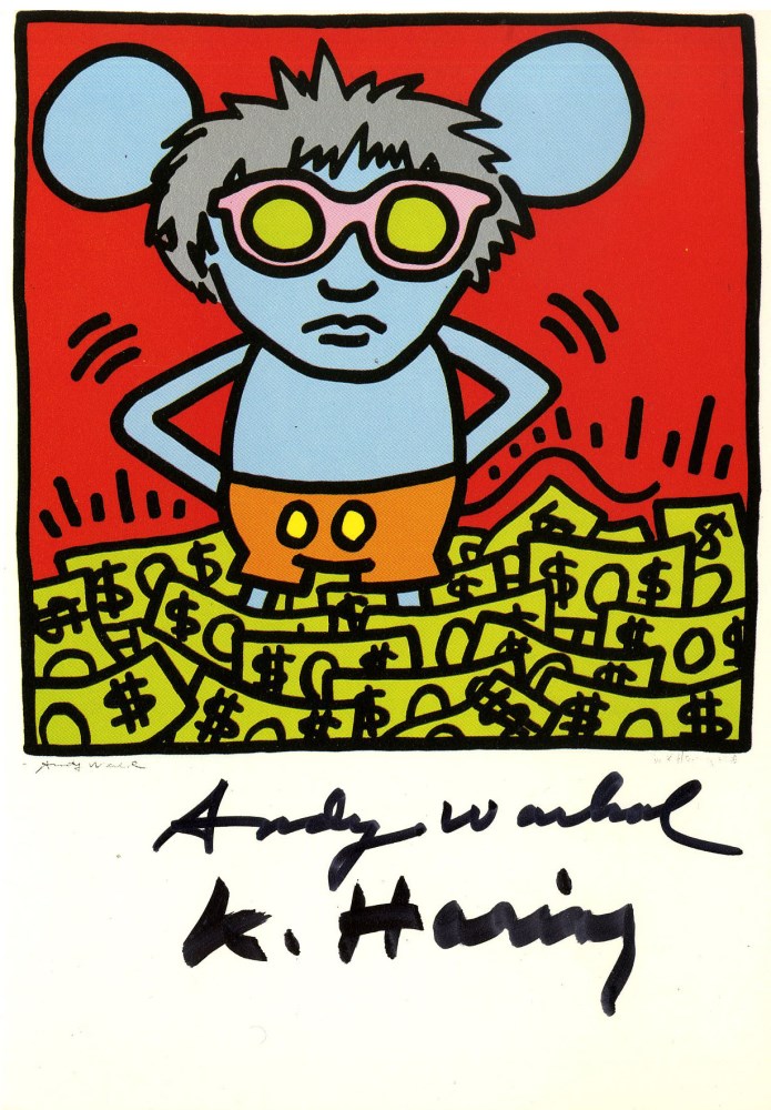 Lot #776: ANDY WARHOL & KEITH HARING - Andy Mouse III, Homage to Warhol - Color offset lithograph