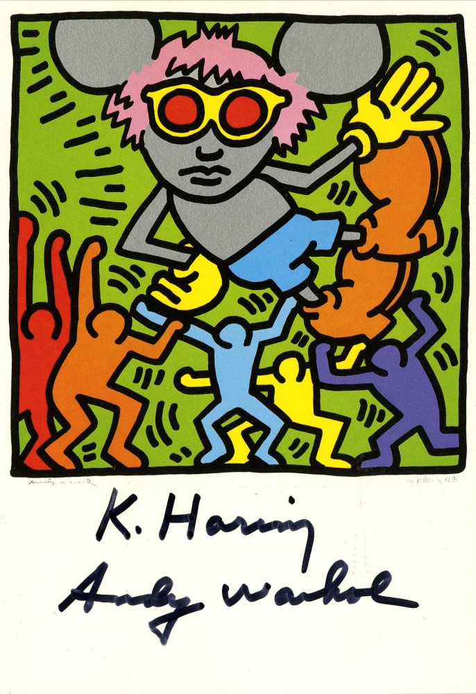 Lot #1529: ANDY WARHOL & KEITH HARING - Andy Mouse IV, Homage to Warhol - Color offset lithograph