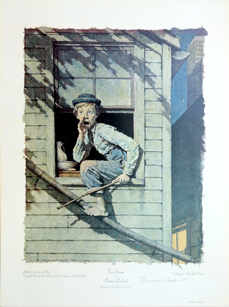 Lot #2186: NORMAN ROCKWELL - Tom Sawyer: He Meow'd… - Original color collotype