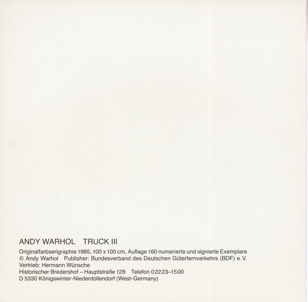 Lot #1447: ANDY WARHOL - Trucks Suite - Color offset lithographs